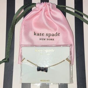 Kate Spade NWT/Dust bag Black Enamel Bow with 16-18in Gold adjustable Necklace